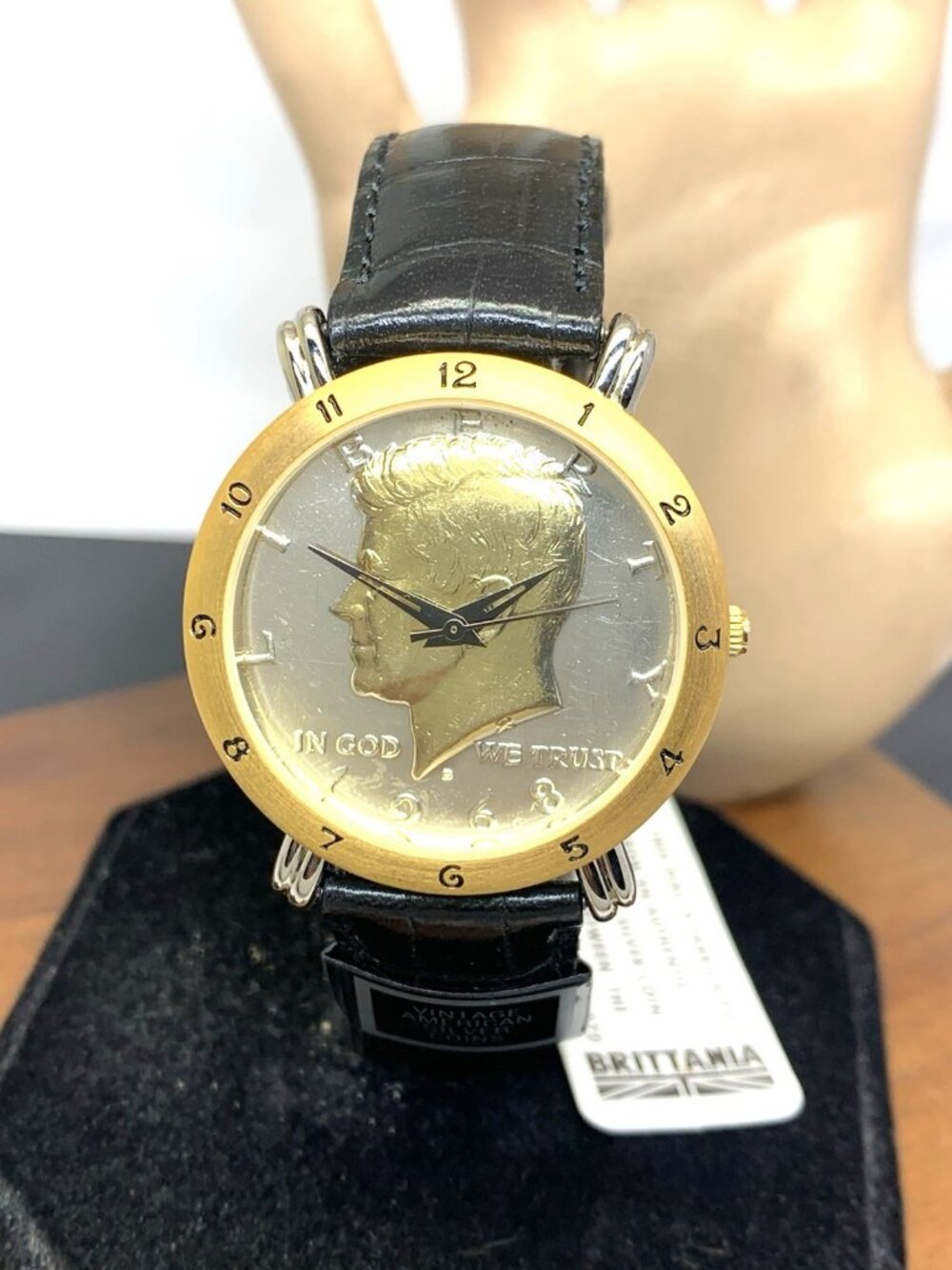 Brittania Men's Watch Vintage Liberty Kennedy USA Silver Coin Quartz Black Strap
